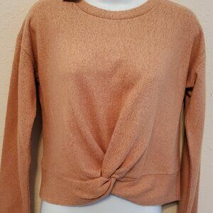 Hippie Rose Long Sleeve Crew neck Front knot tie, Tan color sweater Size XS.